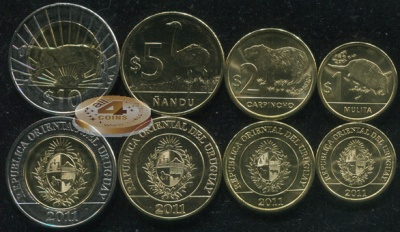 Уругвай. Набор №5 (4 монеты. 1 биметалл) 2011-12