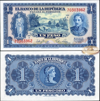 Колумбия. 1 песо оро (Unc) 1953