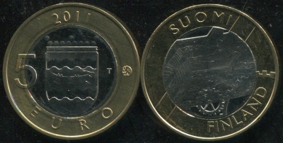 Финляндия. 5 евро. 2011 (Unc. Биметалл) Провинция Уусимаа