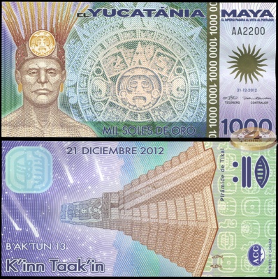 Юкатания Майя. Банкнота 1000 солей де оро. 21.12.2012. Unc. Пластик. Кат# P.NL