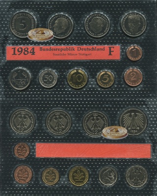 Германия (ФРГ). Официальный набор (Unc. 10 монет) 1984.F