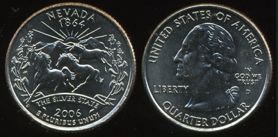 США. Монета 25 центов [Квотер]. 2006.D (KM#382. Unc) Невада