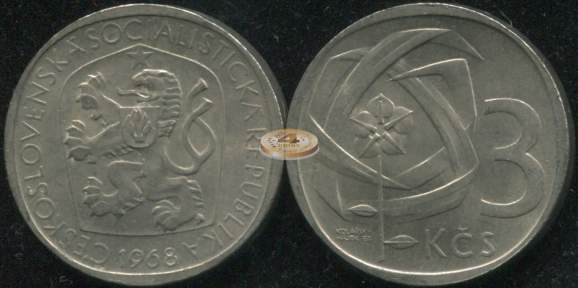 Чехословакия. 3 кроны. 1968 (XF/aUnc)