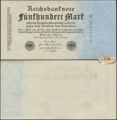 Германия [Веймарская респ.]. 500 марок (Unc) 1922