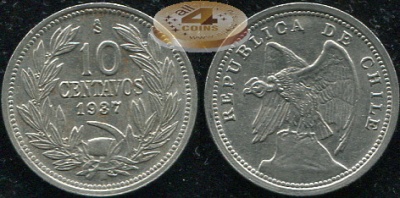 Чили. 10 центаво. 1937 (aUnc+)