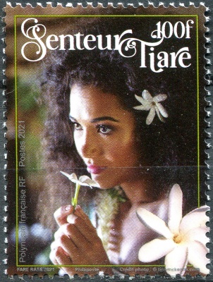 Французская Полинезия. 2021. Тиаре (Gardenia taitensis) (Почтовая марка. MNH OG)