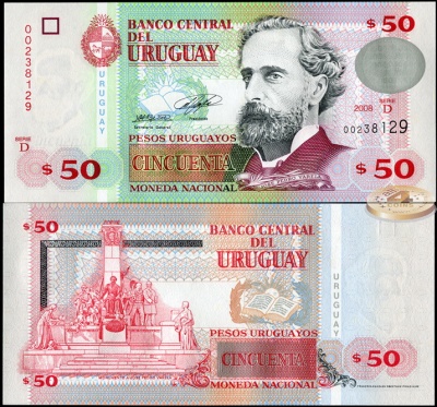Уругвай. Банкнота 50 песо. 2008. Unc. Бумага. Кат# P.87a