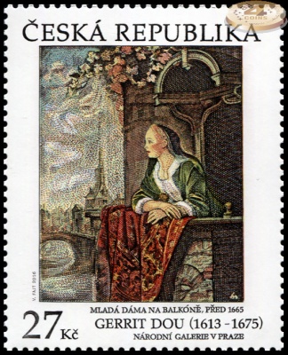 Чехия. 2016. Молодая женщина на балконе. Геррит Дау [1613-1675] (Почтовая марка. MNH OG)
