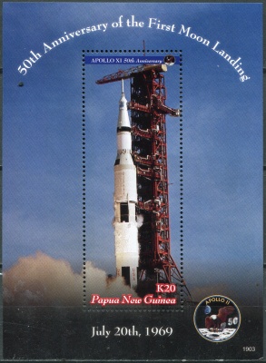 Папуа Новая Гвинея. 2019. 50-летие первой высадки на Луну (Блок. MNH OG)