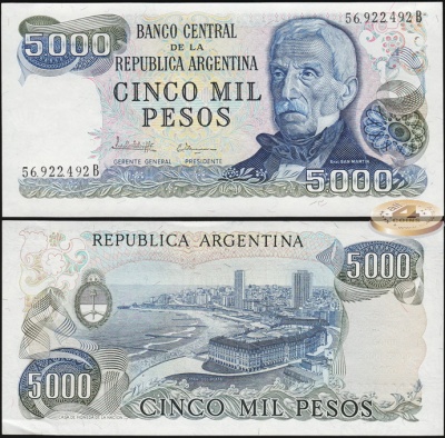 Аргентина. 5000 песо (Unc) 1977-83