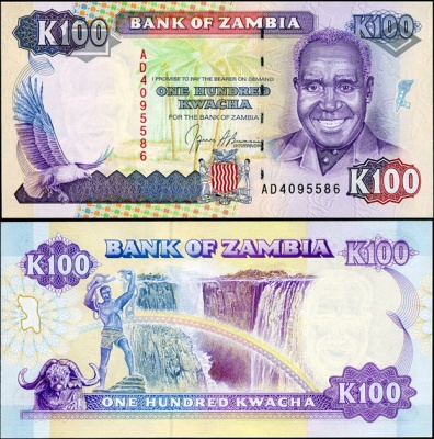 Замбия. 100 квачей (Unc) 1991