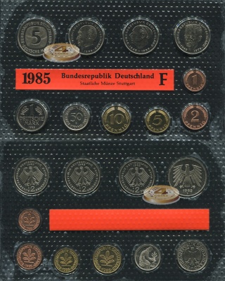 Германия (ФРГ). Официальный набор (Unc. 10 монет) 1985.F