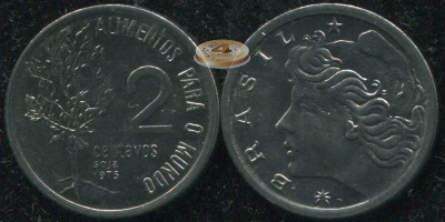Бразилия. Монета 2 центаво. 1975 (KM#586. Unc) Соя