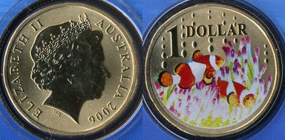 Австралия. 1 доллар. 2006. Рыба Клоун. (Unc. Цветная эмаль)