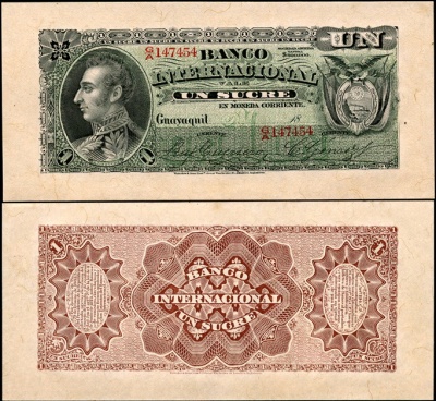 Эквадор. Банкнота 1 сукре. ND(1892). Unc. Бумага. Кат.# P.S172
