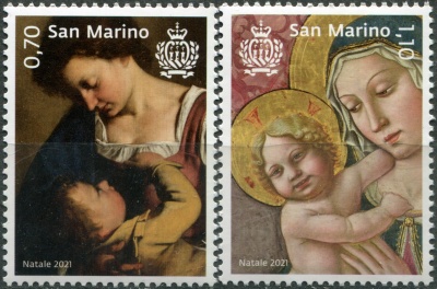 Сан-Марино. 2021. Рождество. Мадонна с младенцем (Серия Почтовых марок. MNH OG)