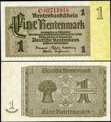 Германия (3 рейх). 1 рентенмарка (Unc) 1937