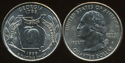 США. Монета 25 центов [Квотер]. 1999.P (KM#296. Unc) Джорджия