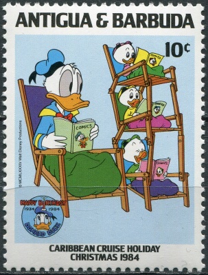 Антигуа и Барбуда. 1984. Дональд в шезлонге (Почтовая марка. MNH OG)