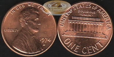 США. 1 цент. 1974.D (Unc)
