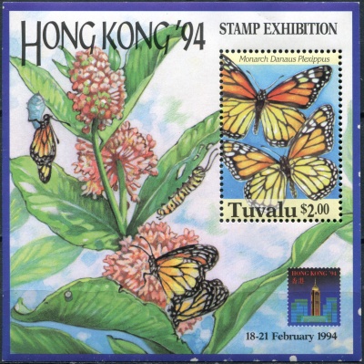 Тувалу. 1994. Бабочки. Данаида монарх (Блок. MNH OG)
