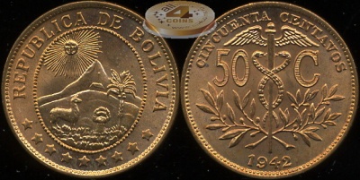 Боливия. 50 центаво. 1942 (Unc)