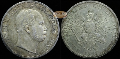 Германия (Пруссия). 1 ферайнсталер. 1867 A (aXF/XF. Серебро)