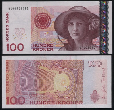 Норвегия. Банкнота 100 крон. 2010. Unc. Бумага. Кат# P.49e