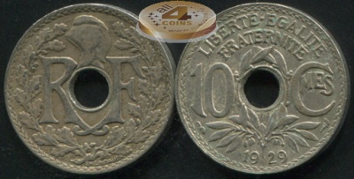 Франция. 10 сантимов. 1929 (VF)