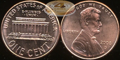 США. 1 цент. 2008.D (Unc)