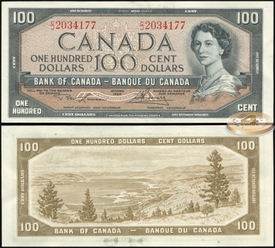 Канада. 100 долларов (Unc) 1954