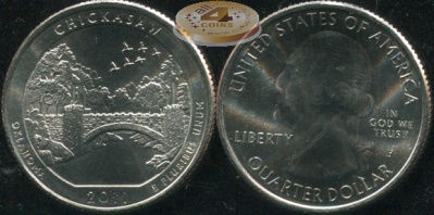 США. Монета 25 центов [Квотер]. 2011.P (KM#498. Unc) Chickasaw [Oklahoma]