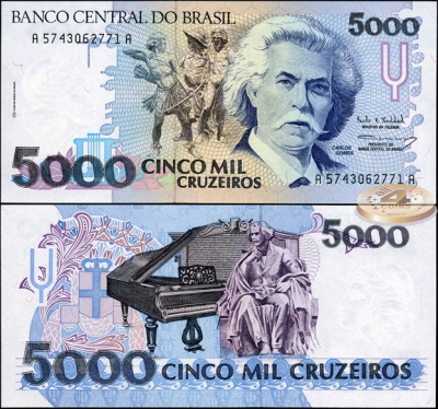 Бразилия. Банкнота 5000 крузейро. ND(1993). Unc. Бумага. Кат.# P.232c