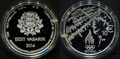 Эстония. 10 евро. 2014 (Proof. Серебро) XXII Зимние Олимпийские игры. Сочи 2014