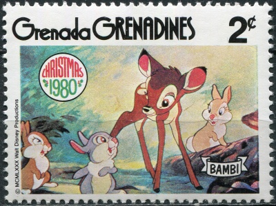 Гренада Гренадины. 1980. Бэмби с кроликами (Почтовая марка. MNH OG)