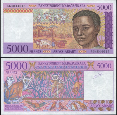 Мадагаскар. Банкнота 5000 франков. ND (1998). Unc. Бумага. Кат# P.78b