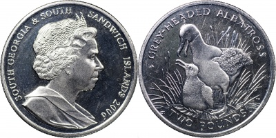 Южная Георгия и Южные Сандвичевы о-ва. Монета 2 фунта. 2006 (KM#27. Unc) Сероголовый Альбатрос
