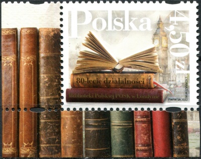 Польша. 2022. 80-летие Польской библиотеки POSK в Лондоне (I) (Почтовая марка. MNH OG)