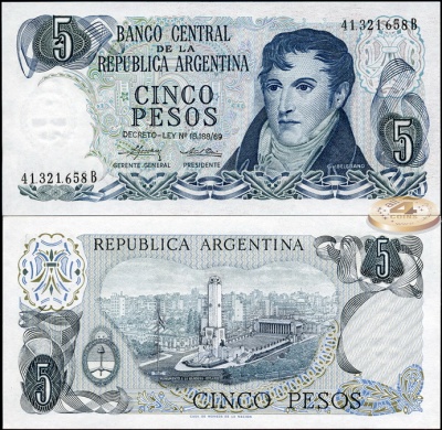 Аргентина. 5 песо (Unc) 1974-76