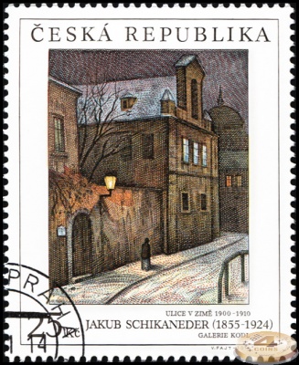 Чехия. 2014. Улицы зимой. 1900-1910. Якуб Шиканедер [1855-1924] (Почтовая марка. CTO Гашеная)