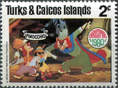 Теркс и Кайкос. 1980. Пиноккио с честным Джоном (Почтовая марка. MNH OG)