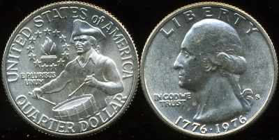 США. 25 центов (квотер). 1976 (Unc. Серебрение)