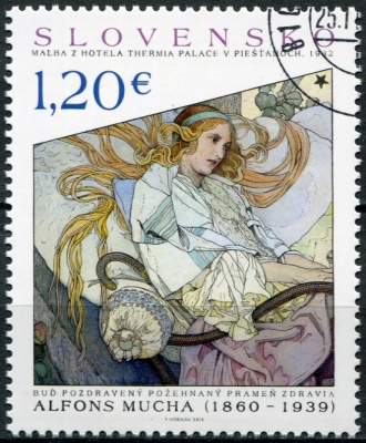 Словакия. 2015. Альфонс Муха: Живопись из отеля Термия Палаце (Почтовая марка. CTO Гашеная)