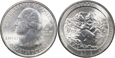 США. Монета 25 центов [Квотер]. 2012.P (KM#523. Unc) Denali [Alaska]