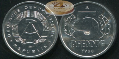 Германия (ГДР). 5 пфеннигов. 1988 (Unc)