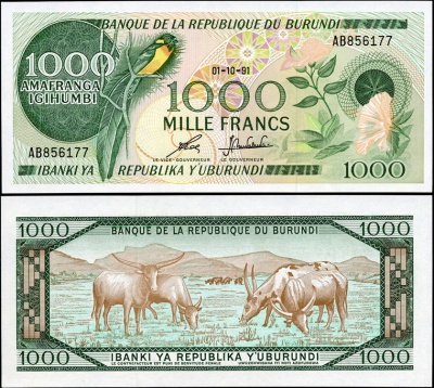 Бурунди. 1000 франков (Unc) 1991