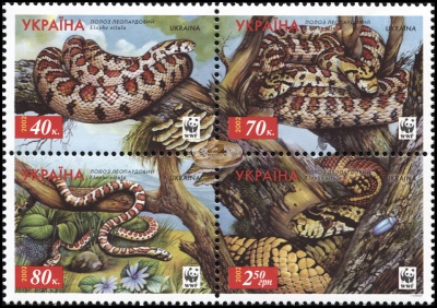 Украина. 2002. Леопардовый полоз [Elaphe situla] (Квартблок. MNH OG)