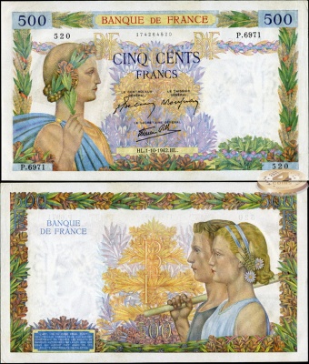 Франция. 500 франков (Unc) 1942