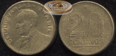 Бразилия. Монета 20 центаво. 1946 (KM#556a. VF/aXF)