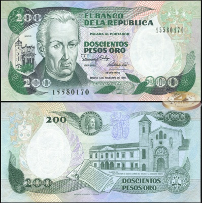 Колумбия. 200 песо оро (Unc) 1989